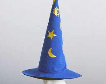 Witch hat, blue wizard hat, cosplay wide brim hat.