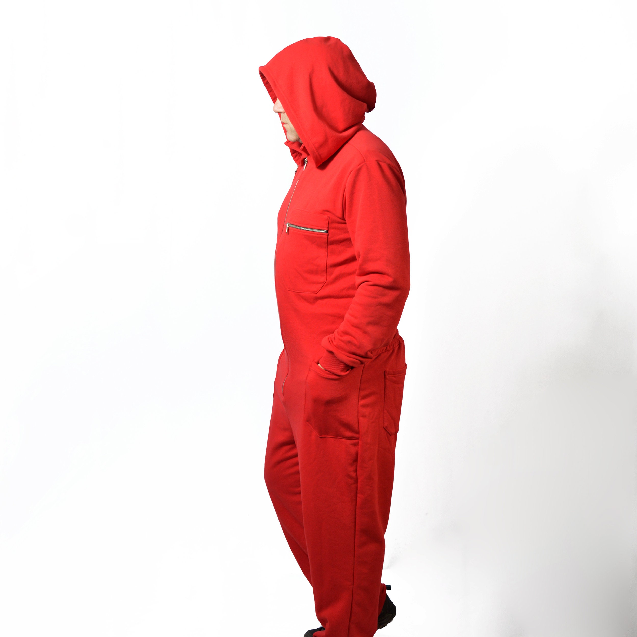 Cosplay Costume High Quality Unisex Cotton Jumpsuit Red Hooded Overalls