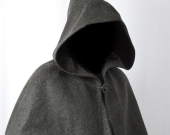 Medieval gray Viking wool hood, knight, hunter and cosplay costume of other historical characters.