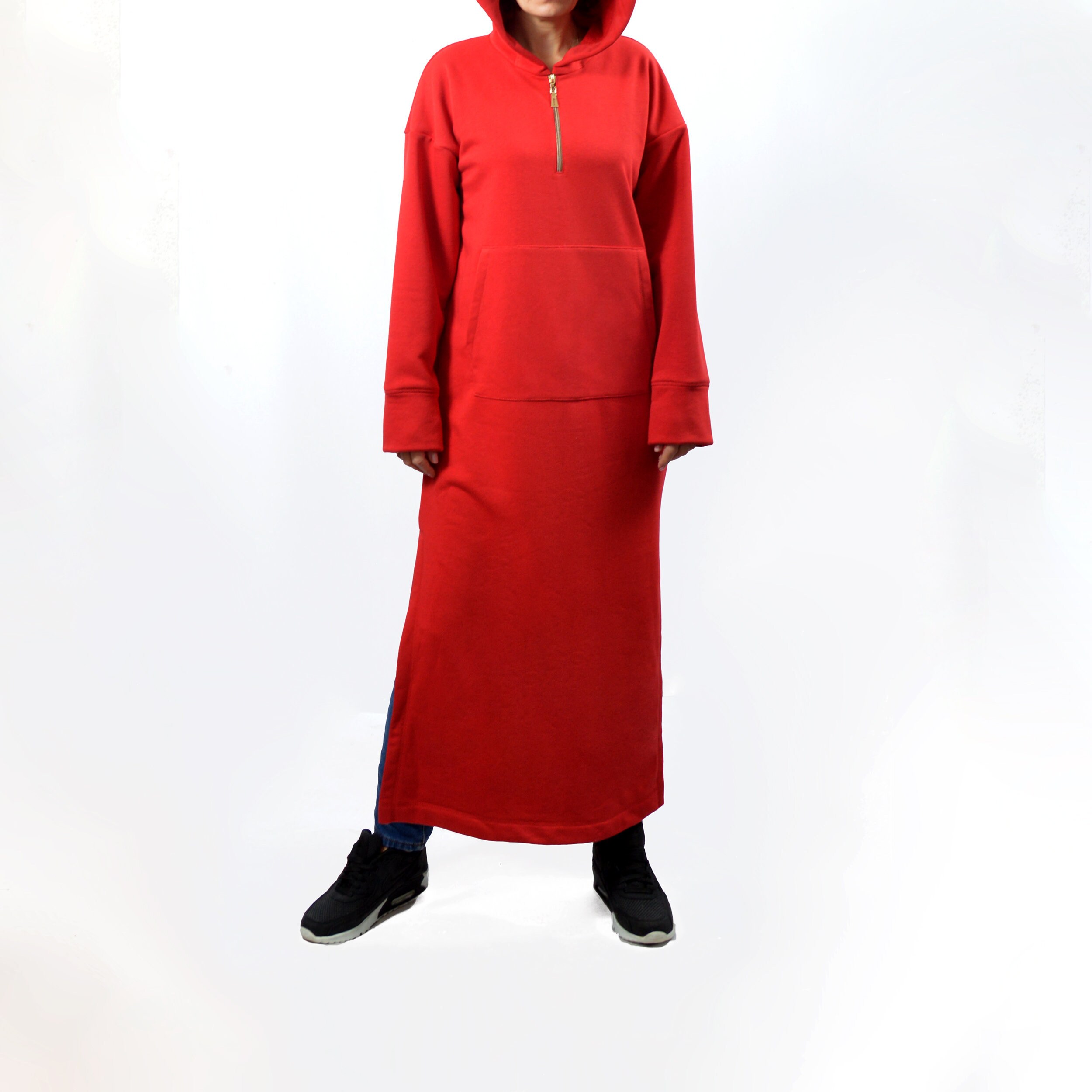 Bright Hoodie Dress With Pockets Pullover Long Dress Maxi Lenght