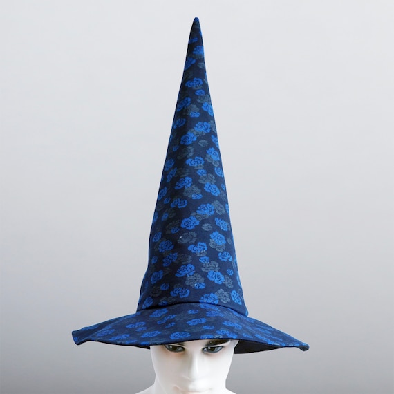 Cappello strega blu navy, cappello mago, cappello a tesa larga