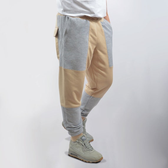 Beige and Gray Patchwork Sweatpants for 