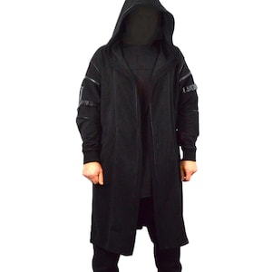 Long Hooded Cardigan ∆ Mens Boho Shirt ∆ Raw Cotton Long