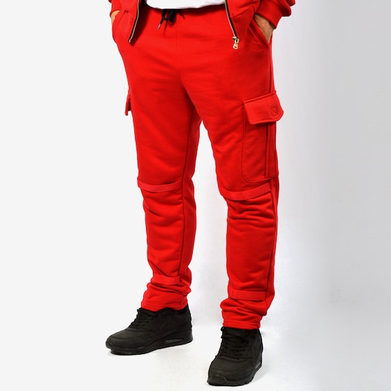 Red Pants With Cargo Pockets and Ribbons on Velcro 
