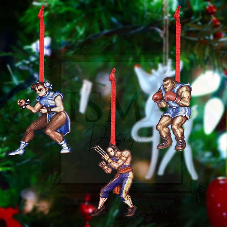 Wooden Street Fighter Inspired Christmas Ornaments | Gaming Holiday Decor image 5