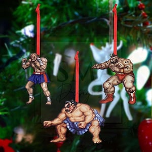 Wooden Street Fighter Inspired Christmas Ornaments | Gaming Holiday Decor image 4