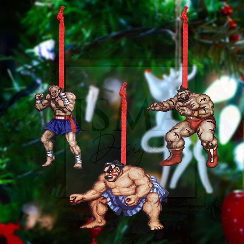 Wooden Street Fighter Inspired Christmas Ornaments | Gaming Holiday Decor image 4