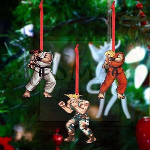 Wooden Street Fighter Inspired Christmas Ornaments | Gaming Holiday Decor image 2