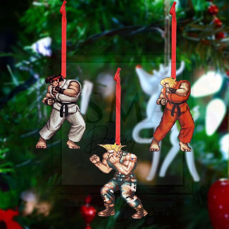 Wooden Street Fighter Inspired Christmas Ornaments | Gaming Holiday Decor image 2