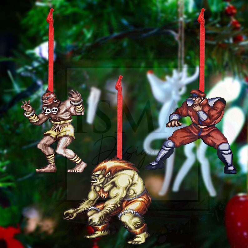 Wooden Street Fighter Inspired Christmas Ornaments | Gaming Holiday Decor image 3