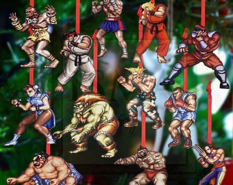 Wooden Street Fighter Inspired Christmas Ornaments | Gaming Holiday Decor