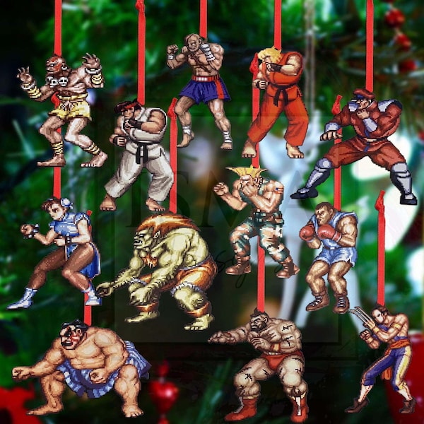Wooden Street Fighter Inspired Christmas Ornaments | Gaming Holiday Decor