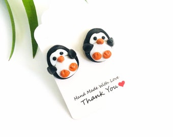 Handmade Penguin Earrings, Animal Earrings, Penguin Earrings, Polymer Clay Animal Earrings, Animal Jewelry For Women, Animal Earrings Studs