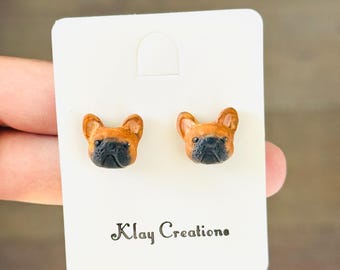 Handmade Polymer Clay French Bulldog Earrings: Dog Lover Gift