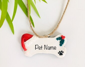 Adorno de hueso de perro hecho a mano personalizado, regalos de Navidad personalizados, rellenos de medias, adornos de Navidad, regalos de Navidad hechos a mano, adornos para perros