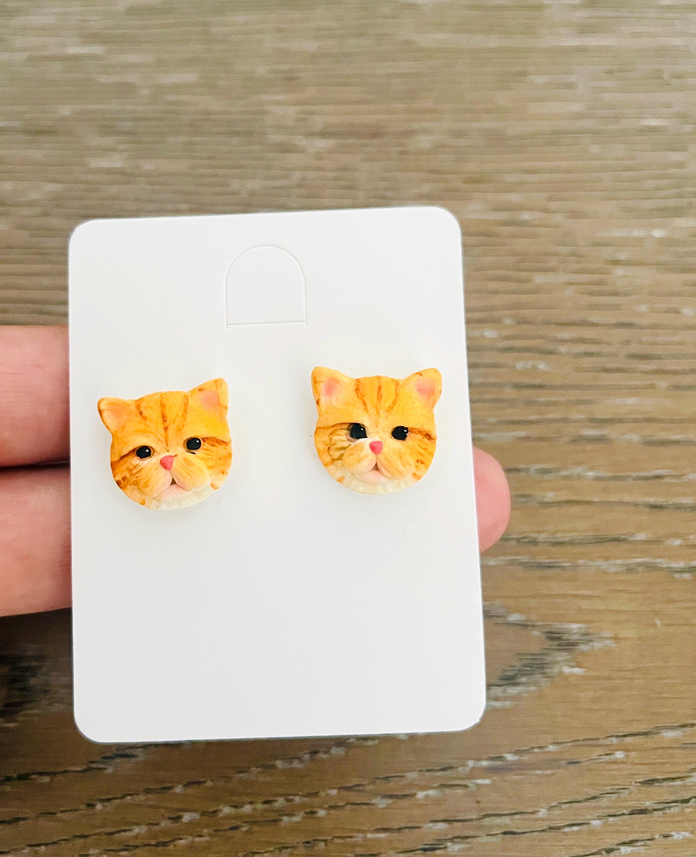 Orange Tabby Cat Earrings: Handmade Polymer Clay Cat Lover Gift