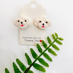 Maltese Dog Earrings, Maltese Figurine, Maltese Memorial Gifts, Maltese Dog Gift, Maltese Dog Charms, Clay Dog Earrings, Gift for Dog Lover