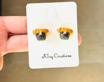 Handmade Polymer Clay Boxer Earrings, Dog Jewellery, Dog Lover Gift