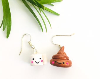 Handmade Toilet Paper Poo Stud Earrings, Toilet Paper And Poop, Quirky Gifts, Poop Earrings, Mismatched Earrings, Best Friend Gifts