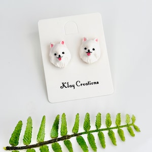 Pomeranian Earrings, Dog lovers Gifts, Dog mom Earrings, Clay Charm Earrings, Pomeranian memorial, Gift for dog lover mum, Dog Jewelry