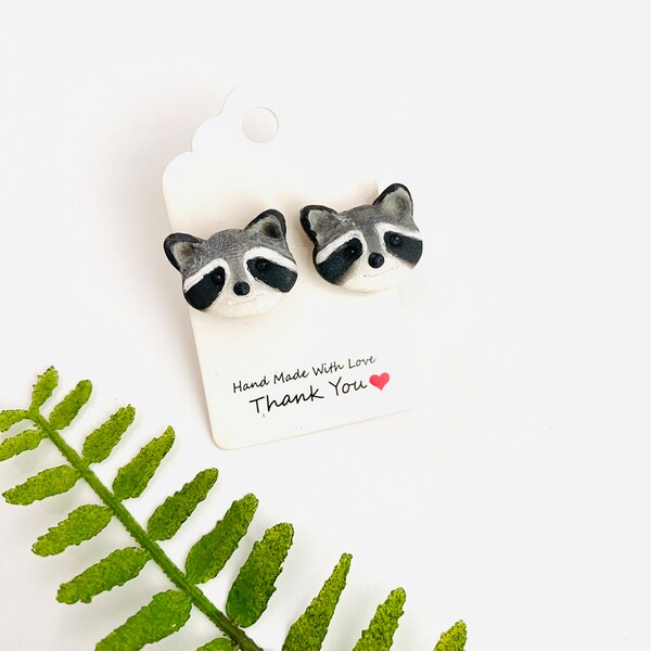 Handmade Raccoon Earrings, Animal Earrings, Raccoon jewelry, Polymer Clay Animal Earrings, Animal Jewelry For Women, Raccoon gift, raccoon