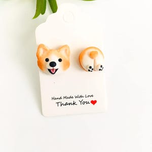 Handmade Polymer Clay Corgi Earrings: Dog Lover Gift