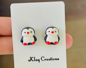 Handmade Polymer Clay Penguin Earrings: Animal Jewelry