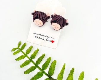 Highland Cow Stud Earrings: Handmade Polymer Clay Animal Jewelry
