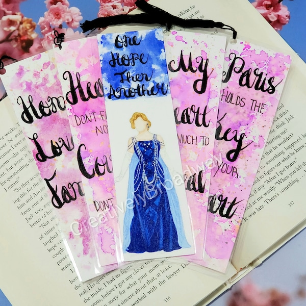 Anastasia Inspired Handmade Watercolor Broadway Bookmarks With Quotes