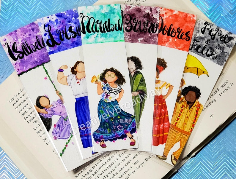 Disney's Encanto Inspired Handmade Watercolor Bookmarks, Mirabel, Bruno, Pepa, Luisa, Isabela, Dolores Madrigal 