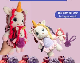 Unicorn Crochet Pattern crochet pattern,plush unicorn with a baby, sitting unicorn, standing unicorn