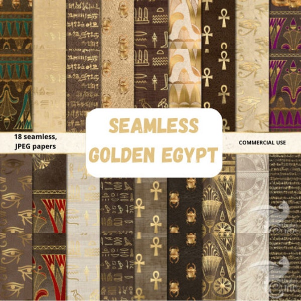 Golden Egypt,Egyptian Digital Paper, Hieroglyphics Scrapbook Paper, Papyrus Vintage Antique Egypt Patterns, Digital Gold Foil Leaf Overlay