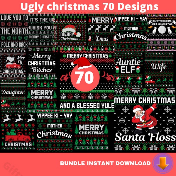 Ugly Christmas sweater template bundle, 70 Unique Ugly Christmas sweater Sign Sublimation Designs Bundle, Retro Ugly Christmas sweater