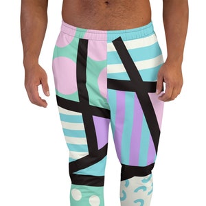 Mens Joggers Pastel Memphis Design, Loungewear Fashion, Harajuku Geometric Sweatpants for Men, Yume Kawaii Streetwear Fashion, Pyjama Bottom