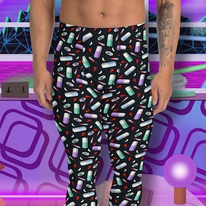 Menhera Kei Black | Men&#39;s Leggings | Yami Kawaii Japanese Style Pastel Goth Harajuku Athleisure Festival Meggings
