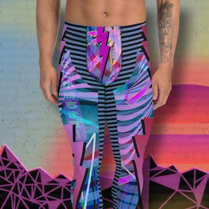 Mens Trippy Leggings: 90s Vaporwave Cyberpunk Meggings