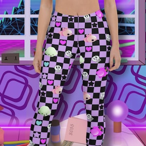 Leggings Pastel Goth Weirdcore, Yami Kawaii Fashion Tights, Spooky Halloween Creepy Cute Pants, Gothic Anime Patterned Rave Wear, Festival