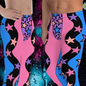 Men's Pastel Star Leggings: Spandex Rave Meggings