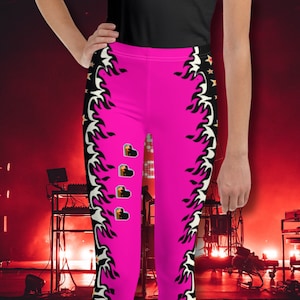 Youth Leggings: Neon Pink Cosplay Pro Wrestling Style