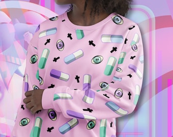 Unisex Sweatshirt Menhera Kei Pink, Yami Kawaii Japanese Style Pastel Goth Sweater, Harajuku Gurokawa Clothing, Cute Fairy Kei JFashion Top