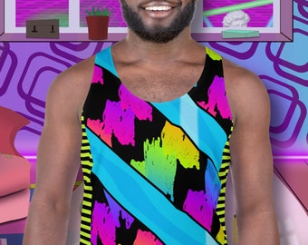 Mens Tank Top Rainbowcore Cosplay Pro Wrestling Style Fashion Vest for Guys, Retro Gym & Festival Gear, Vibrant Alternative Muscle Clothing
