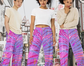 Vaporwave Wide Leg Pants | 90s Y2K Neoncore | Unisex Synthwave Retrowave Vapor Wave