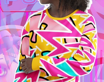 Patterned Sweatshirt, Brightly Colored Yume Kawaii Harajuku 80s Memphis Style Vibrant Hedeko Athleisure Fashion Pullover Top