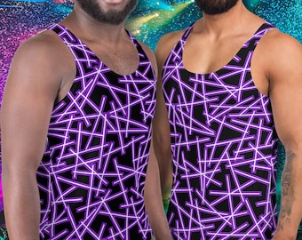 Mens Tank Top Neoncore EDM Clubbing Outfit | Gym Running Sports Vest | Patterned Festival Rave Gear | Athleisure Cyberpunk Fashion Cosplay