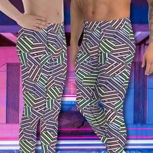 Men&#39;s Leggings Pastel Retro 80s Memphis, Harajuku Meggings, Colorful Y2K Danish Pastel Punk, Cosplay Pants, Yami Kawaii Streetwear Fashion