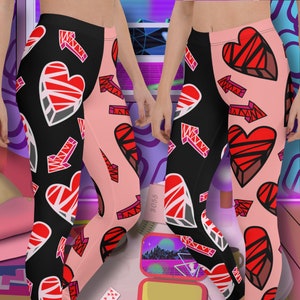 Leggings Wrestling Gear Tights for Women, Fun Retro Hearts Gym Pants, Vibrant Alternative Fashion, Comfortable Funny Halloween Dance Tights