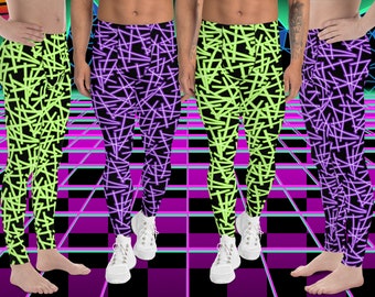 Mens Leggings Neoncore, EDM Clubbing Outfit, Gym Running Tights, Patterned Festival Rave Gear Meggings, Athleisure Fashion Cosplay Meggs