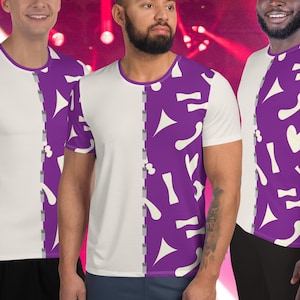 Atletisch heren-T-shirt retrostijl all-over print, cosplay festivaltopje, carnavalsoutfit, sportkleding, sportuitrusting, gymtop in memphis-stijl