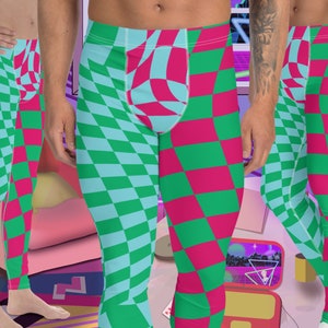 Mens Leggings Glitchcore Harlequin, Pro Wrestling Tights, Guys Running Tights, Dancewear, Festival Pants, Fashion Meggings, Gym Gear, Barre
