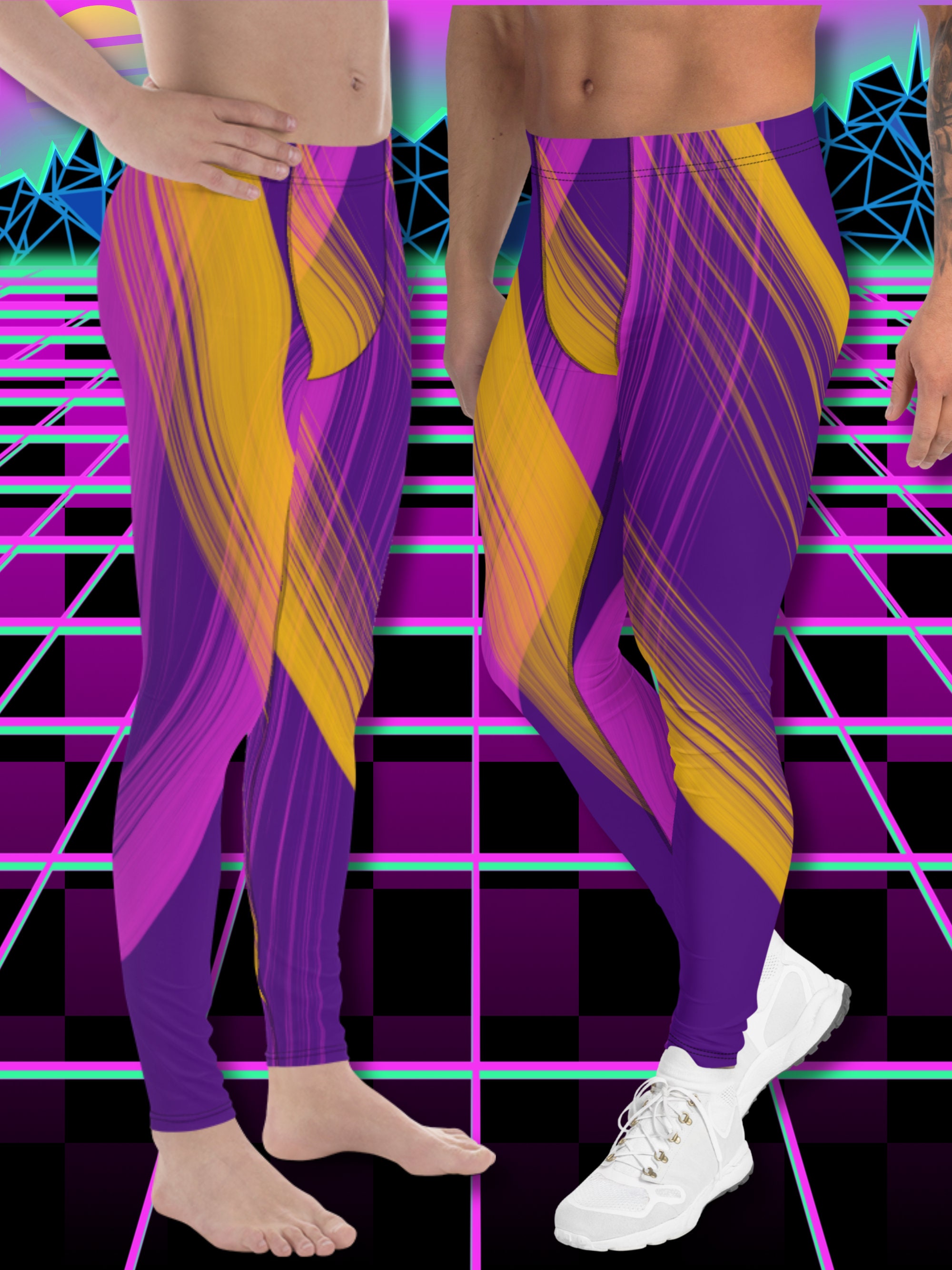 Mens Leggings Synthwave Cosplay Allover Patterned Meggs, Mens Funky